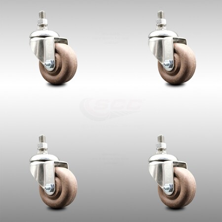 Service Caster 3.5 Inch 316SS High Temp Glass Filled Nylon 3/8 Inch Threaded Stem Caster Set SCC-SS316TS20S3514-GFNSHT-381615-4